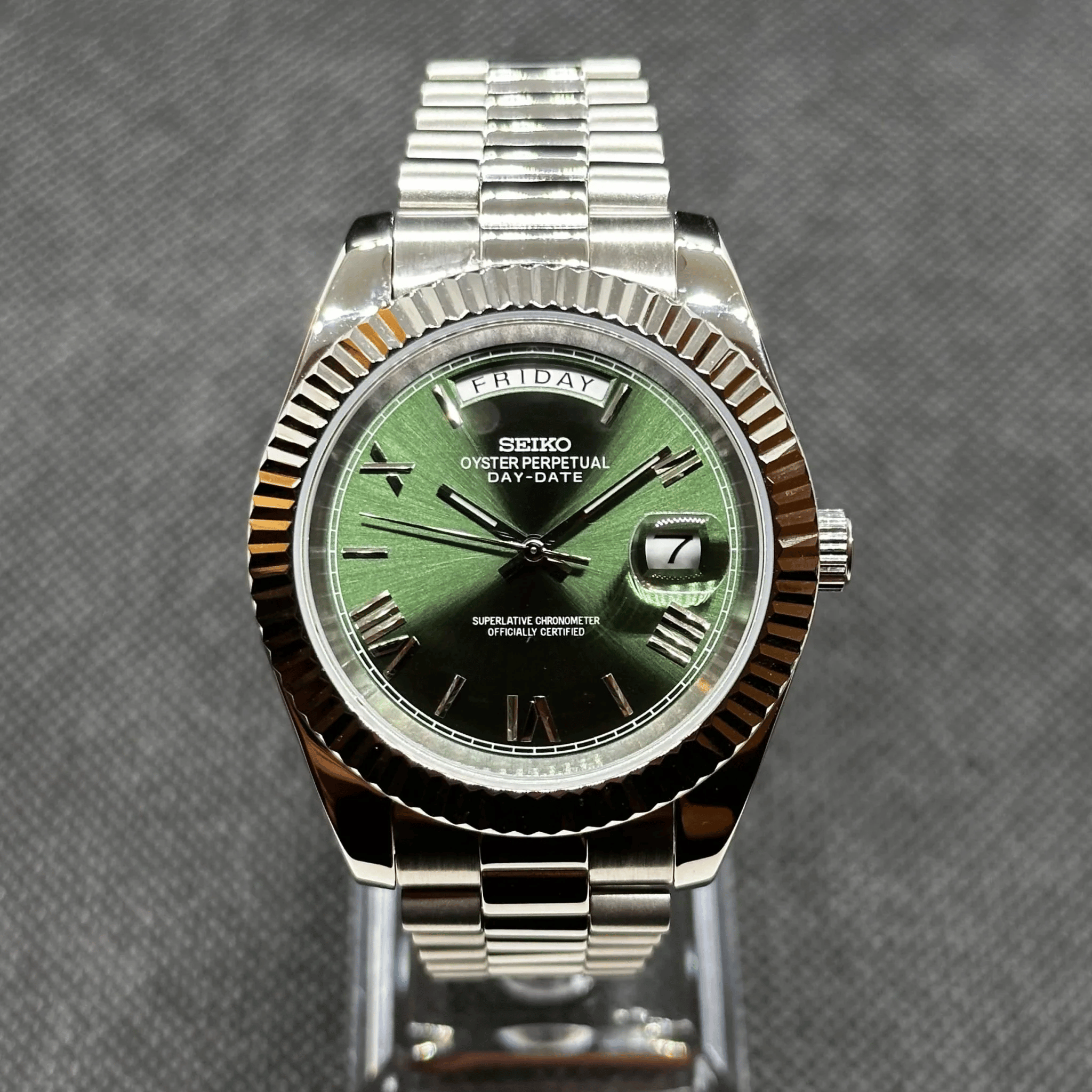 Seiko Mod Day Date Olive Green 36/40mm | Miyota 8285 Automatic