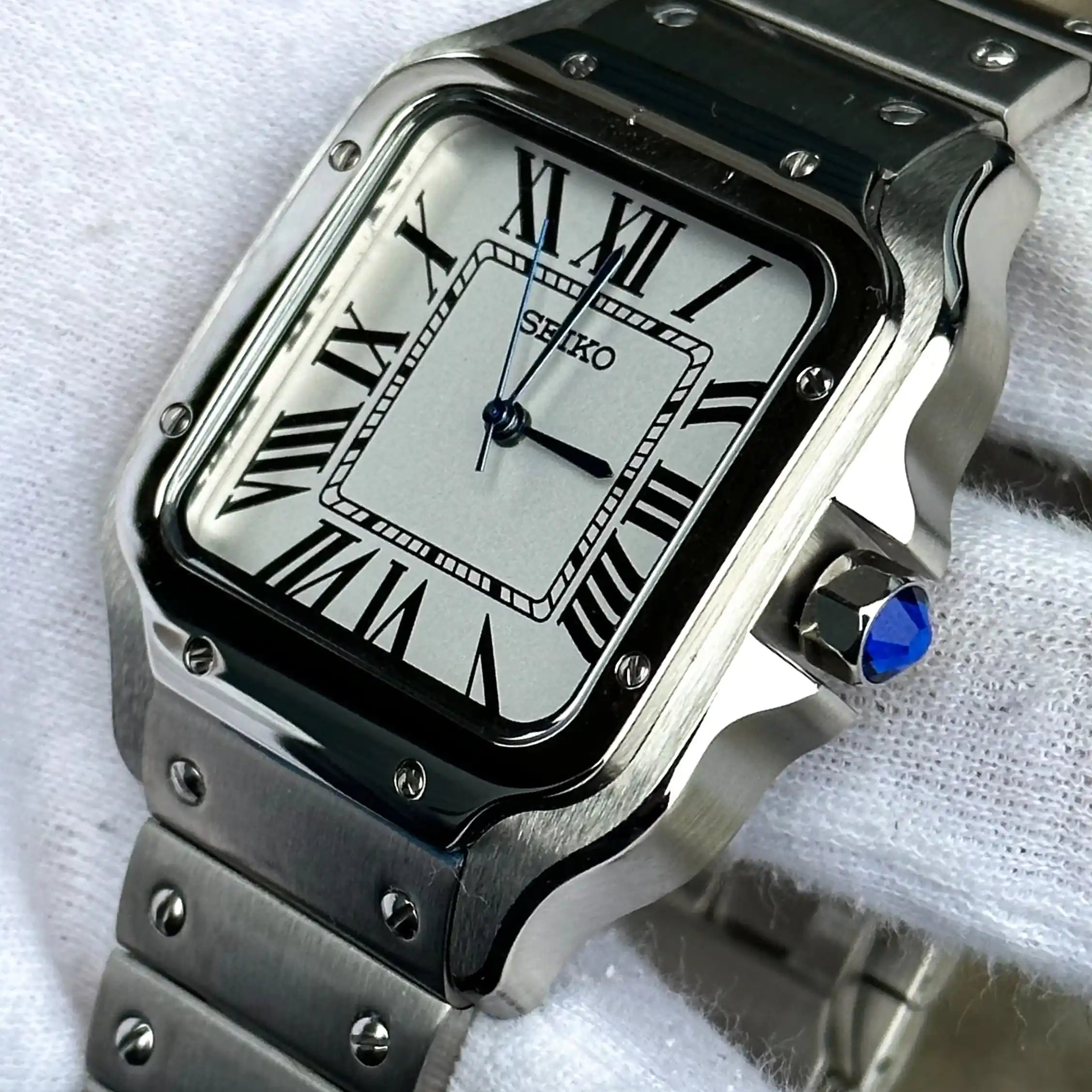 Seiko Mod Santos Blanc 38mm - Montre Automatique Personnalisée | NH35