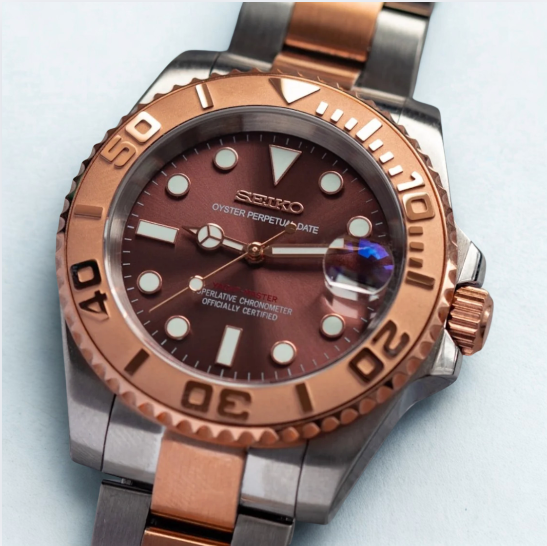 Seiko Mod Yachtmaster Rose Gold 40mm - Custom Automatic Watch | NH35