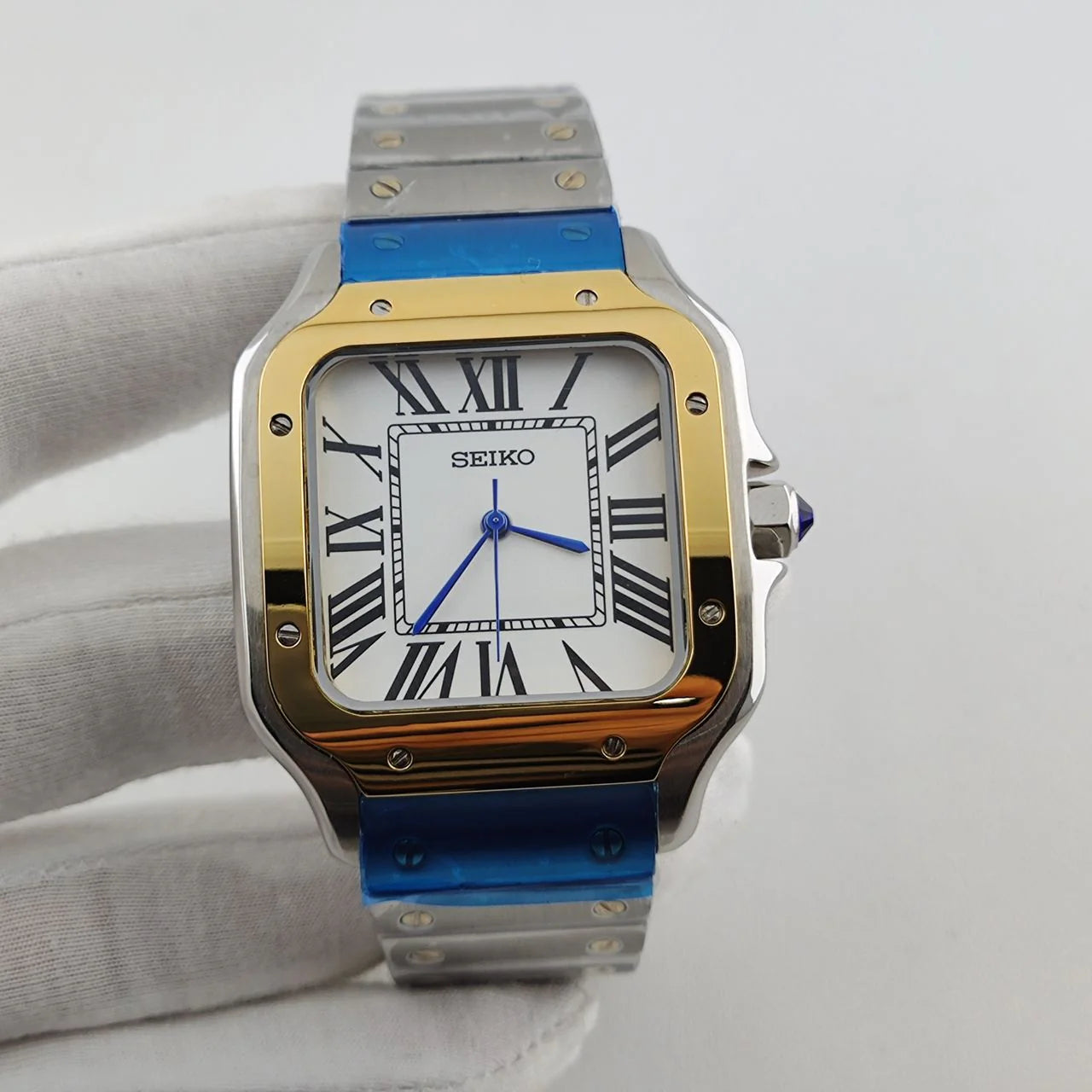 Seiko Mod Santos Blanc Or Argent 38mm - Montre Automatique Personnalisée | NH35