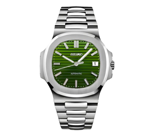Montre Seiko Mod Nautilus cadran vert avec lunette acier brossé – mouvement automatique NH35