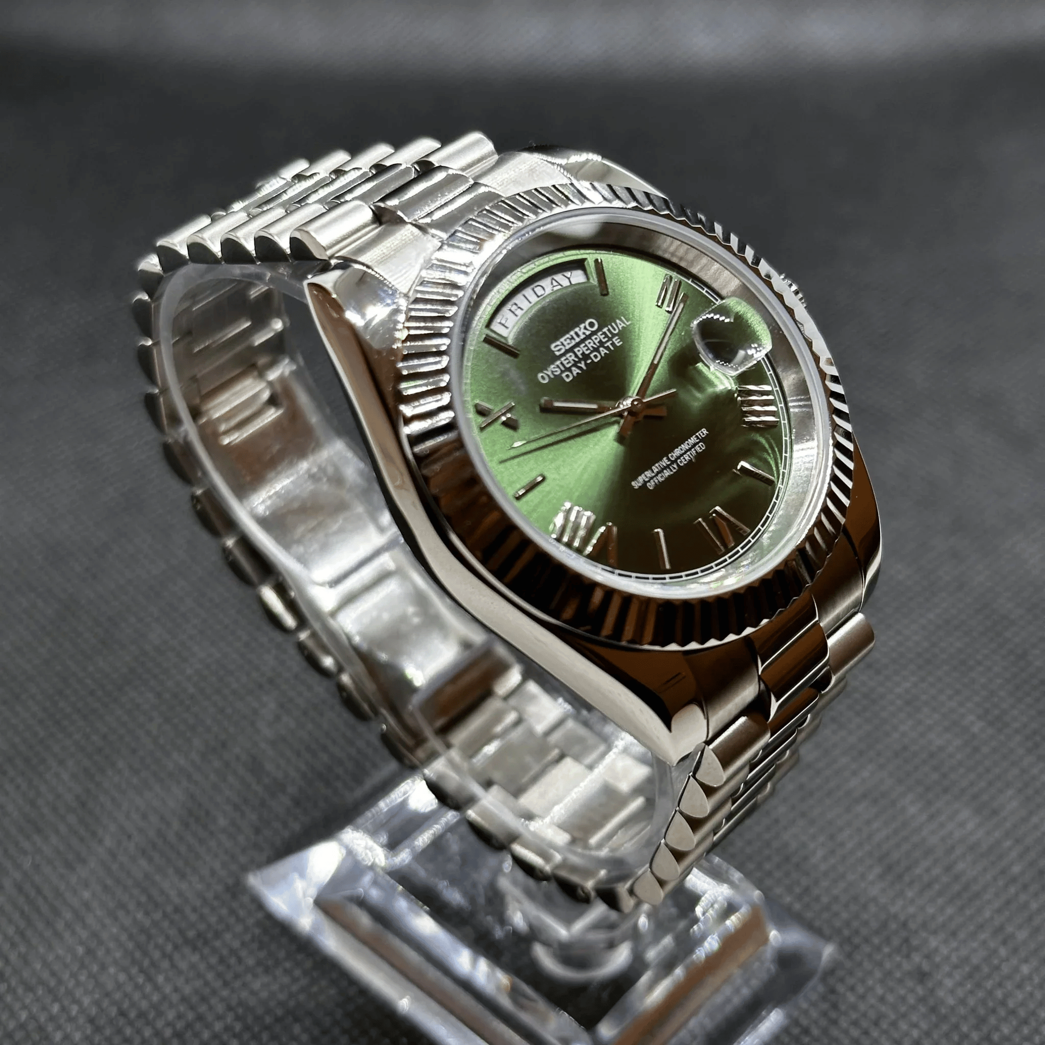 Seiko Mod Day Date Olive Green 36/40mm | Miyota 8285 Automatic