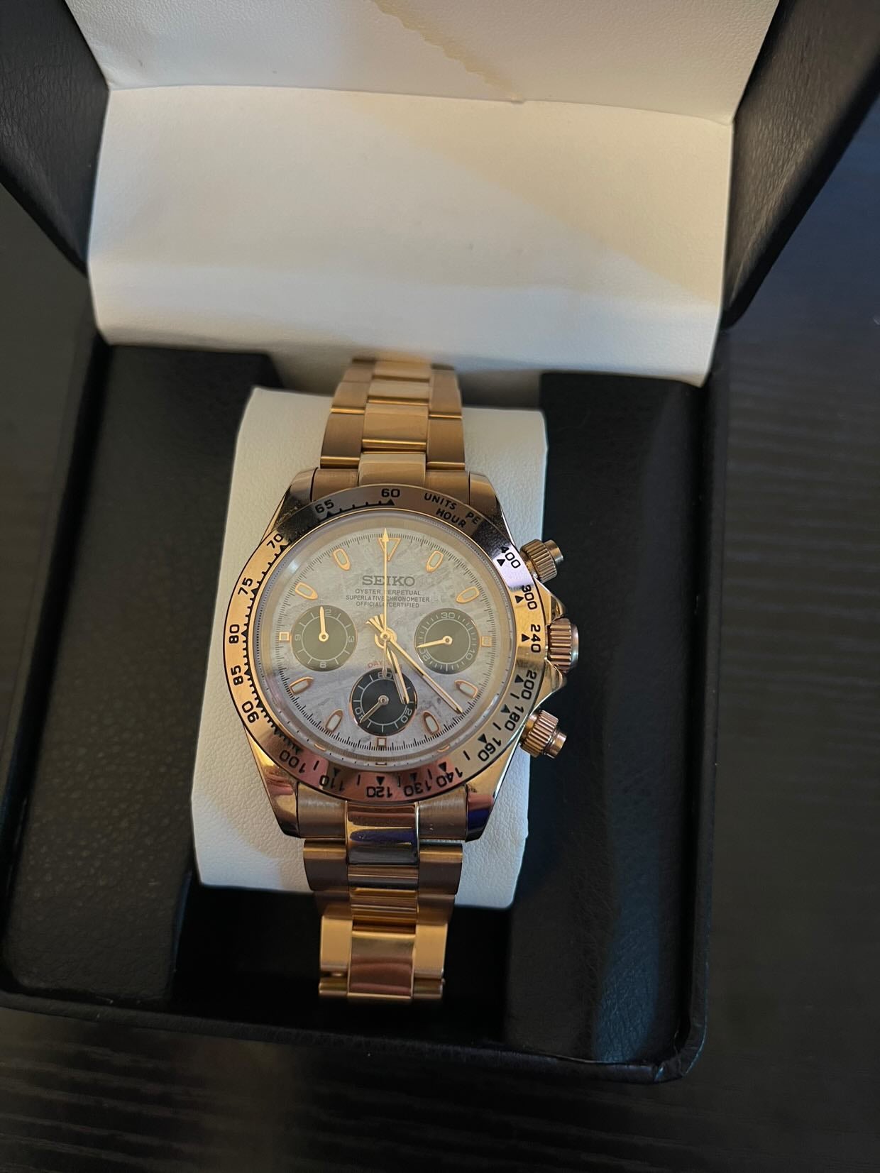 Seiko Mod Daytona Or Rose et Blanc 40mm | VK63