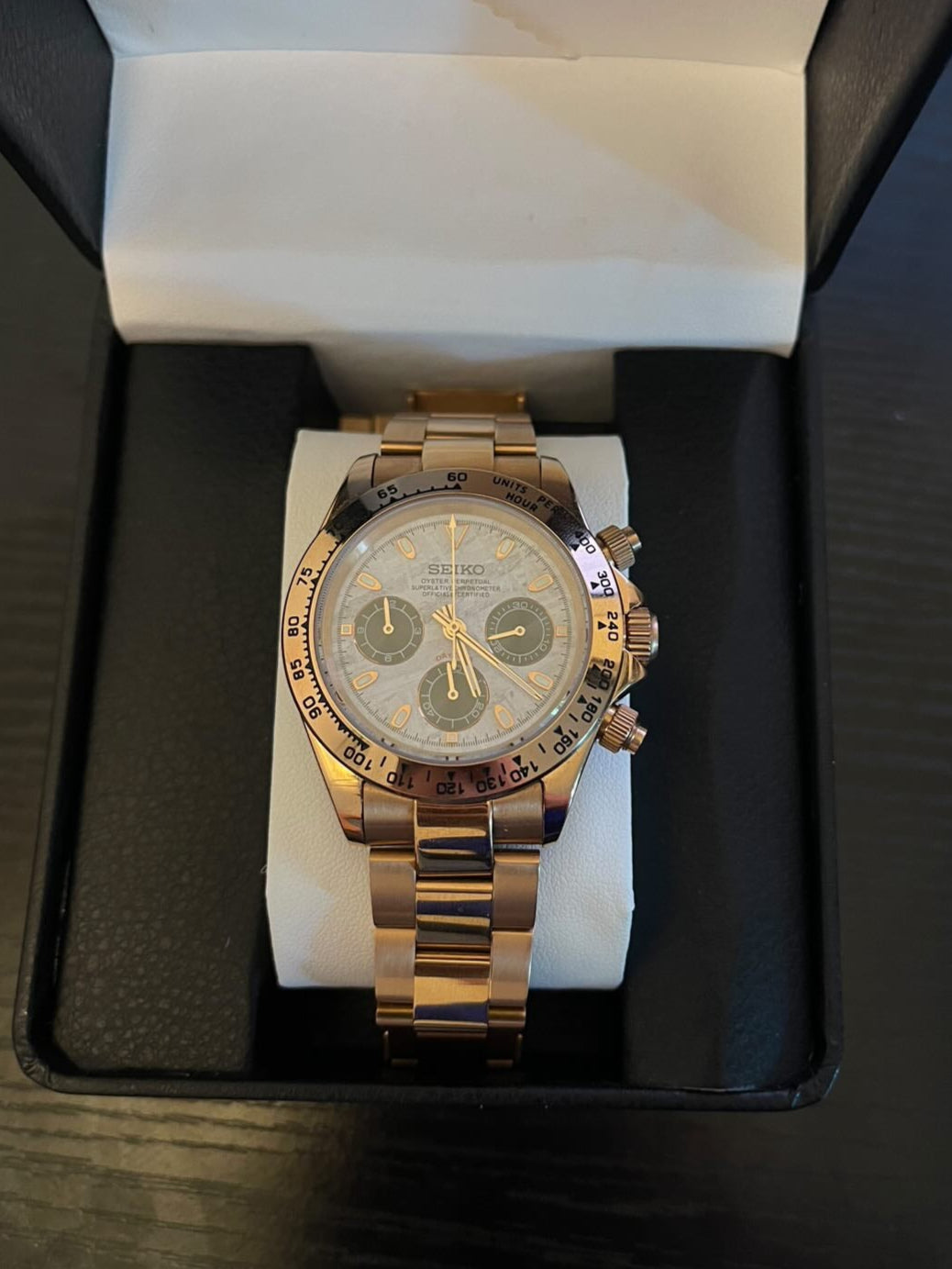 Seiko Mod Daytona Or Rose et Blanc 40mm | VK63