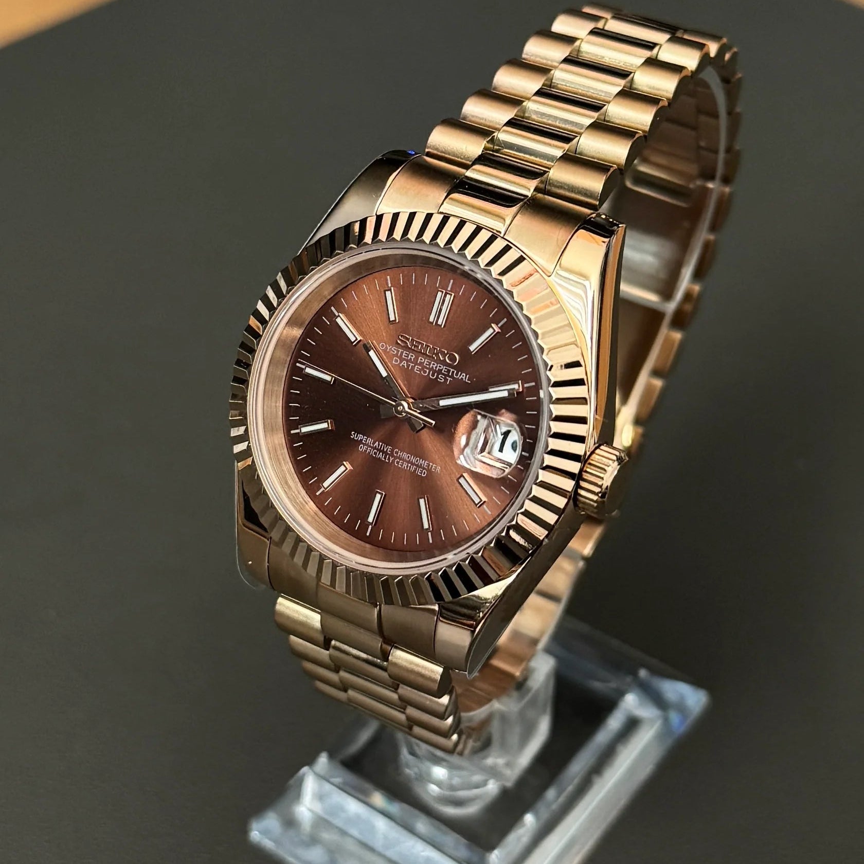 Seiko Mod Day Date Chocolat Or 36/39mm Automatique
