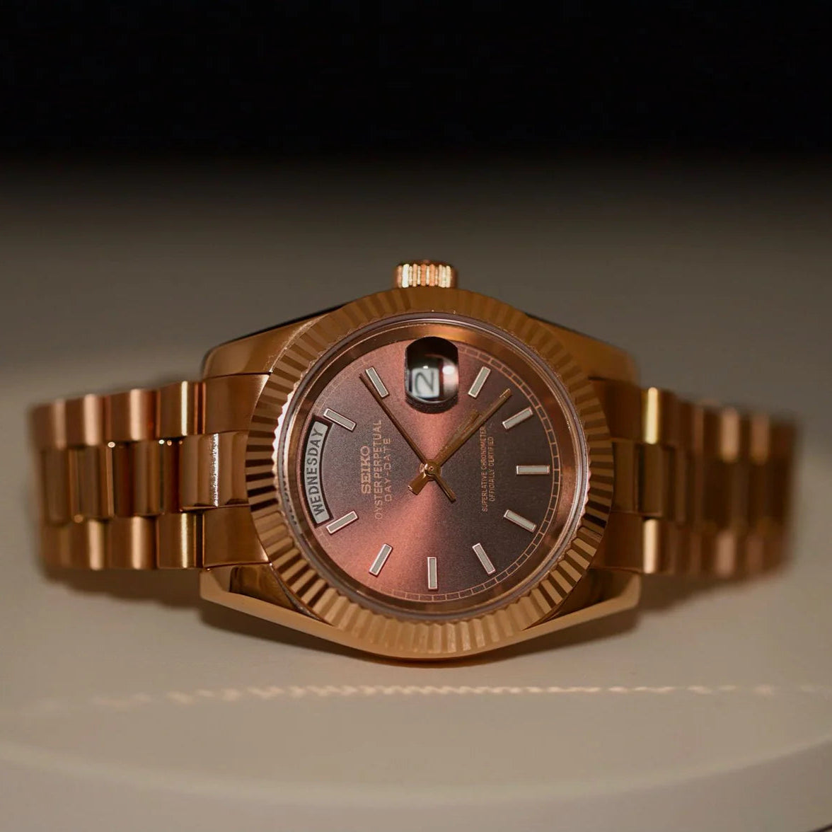Seiko Mod Day Date Chocolat Or 36/39mm Automatique