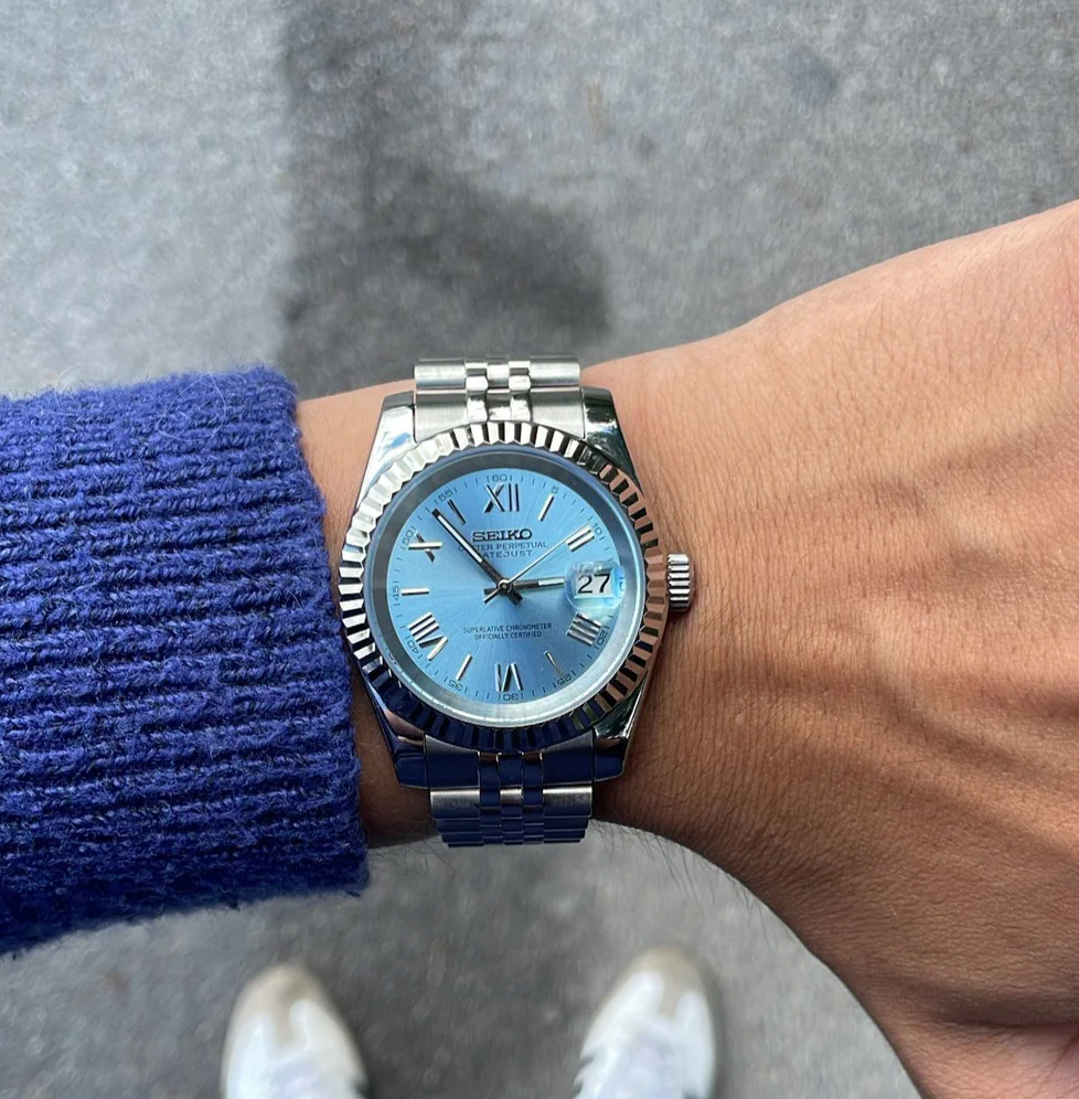 Seiko Mod Datejust Roman Numerals Blue 36/40mm