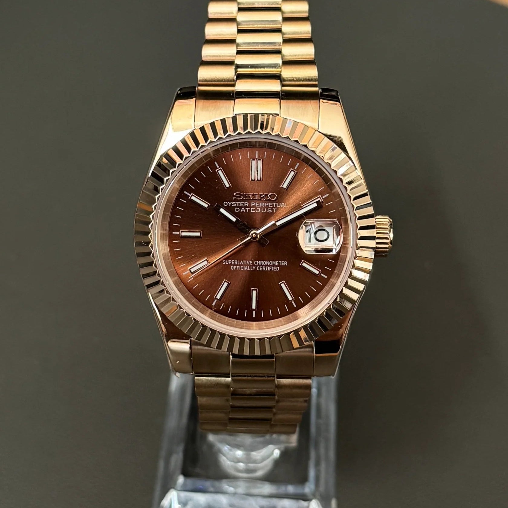 Seiko Mod Day Date Chocolat Or 36/39mm Automatique
