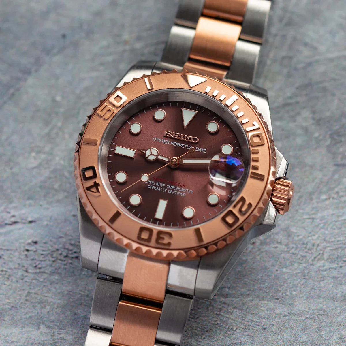 Seiko Mod Yachtmaster Rose Gold 40mm - Custom Automatic Watch | NH35