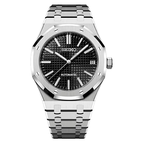 Montre Seiko Mod Royal Oak noir avec cadran noir – mouvement automatique visible NH35